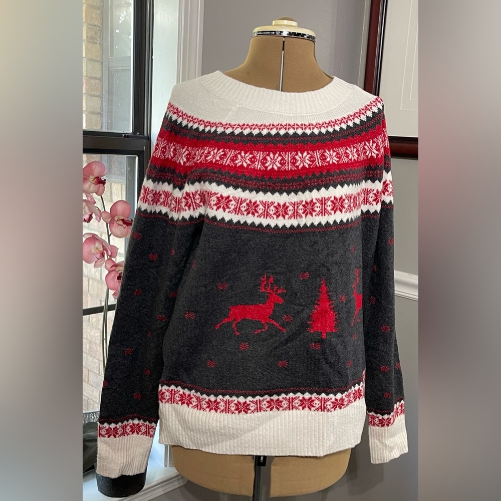 LOFT sz XL Red, Charcoal and White Holiday Sweater
